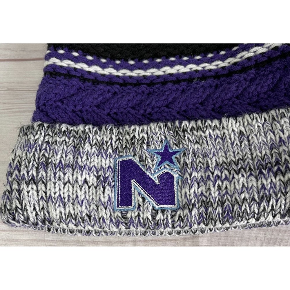 Sports Tek Womens Purple/White Cable Knit Beanie Hat One Size Fits Most - Picture 4 of 6